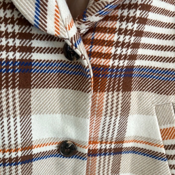 Forever 21 | Women's Plaid Cream Orange Brown Long Coat Deep V Size L - Picture 4 of 8
